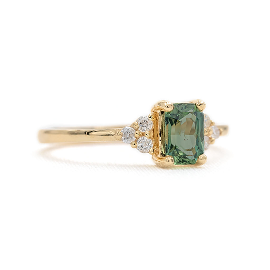 Anillo Zafiro Verde Racimo Diamantes