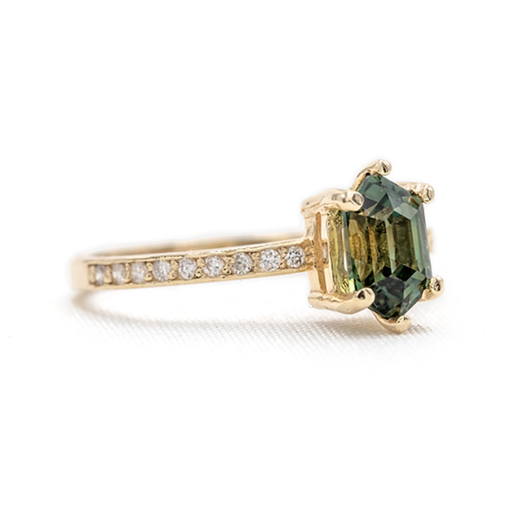 Anillo Zafiro Hexagonal Verde
