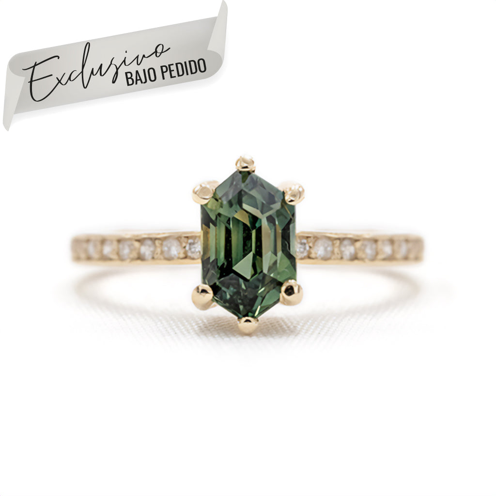 Anillo Zafiro Hexagonal Verde