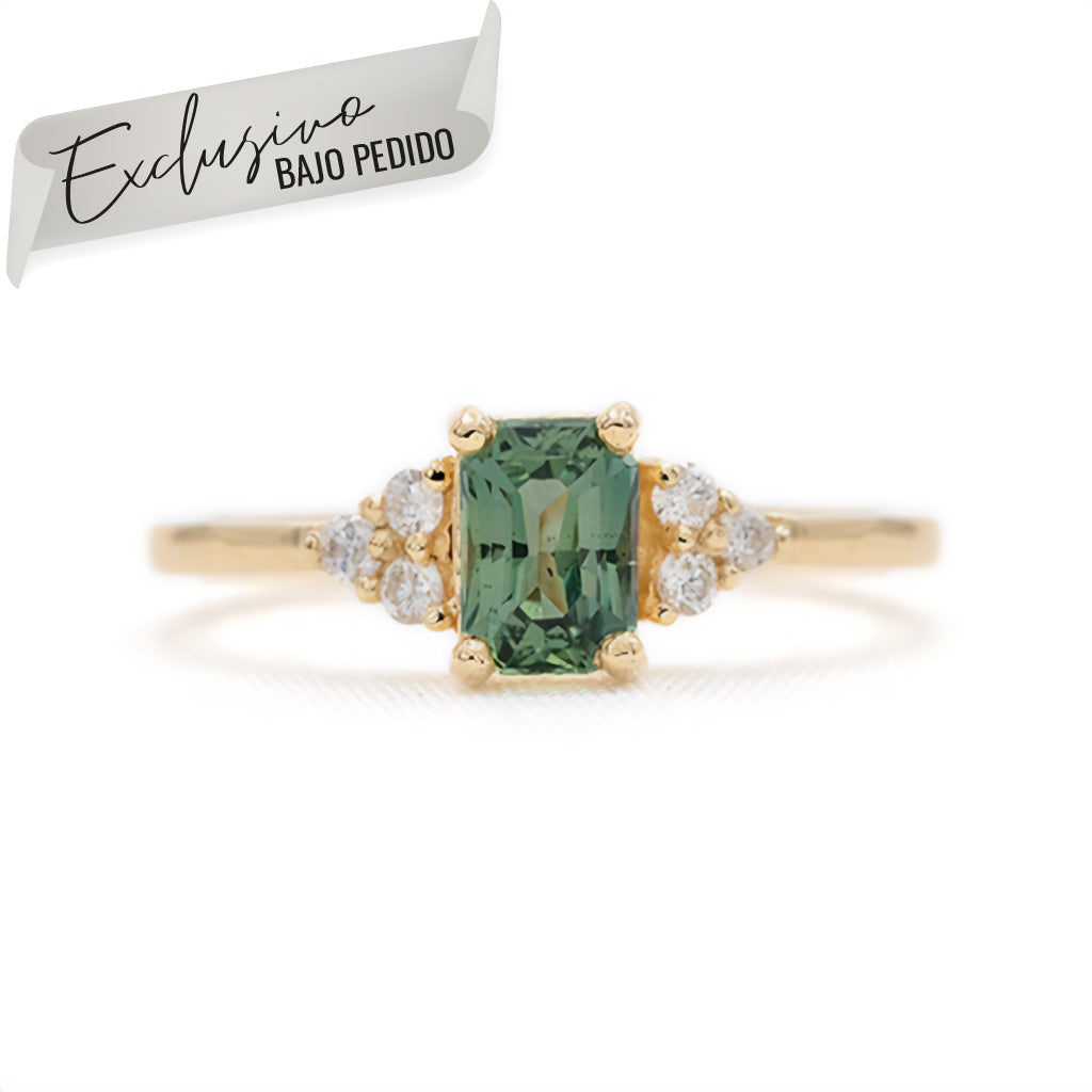 Anillo Zafiro Verde Racimo Diamantes
